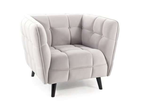 Poltrona Castello Velvet in velluto color grigio chiaro Bluvel 03 e struttura in legno wenge – 92x85x78 cm