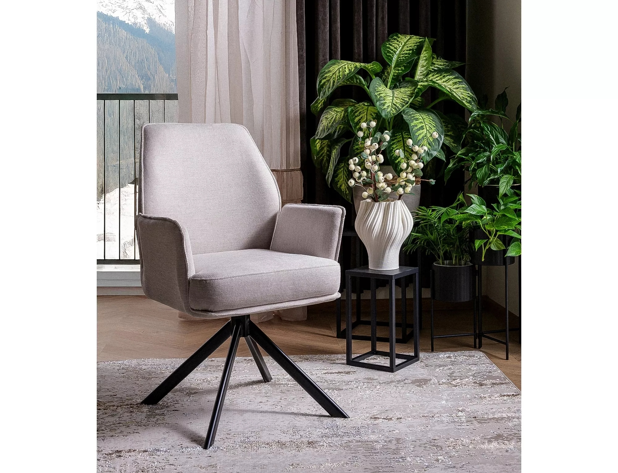 foto_add-10063 Sedia Hugo Brego in tessuto beige chiaro caldo – 58x46x90 cm - immagine 1