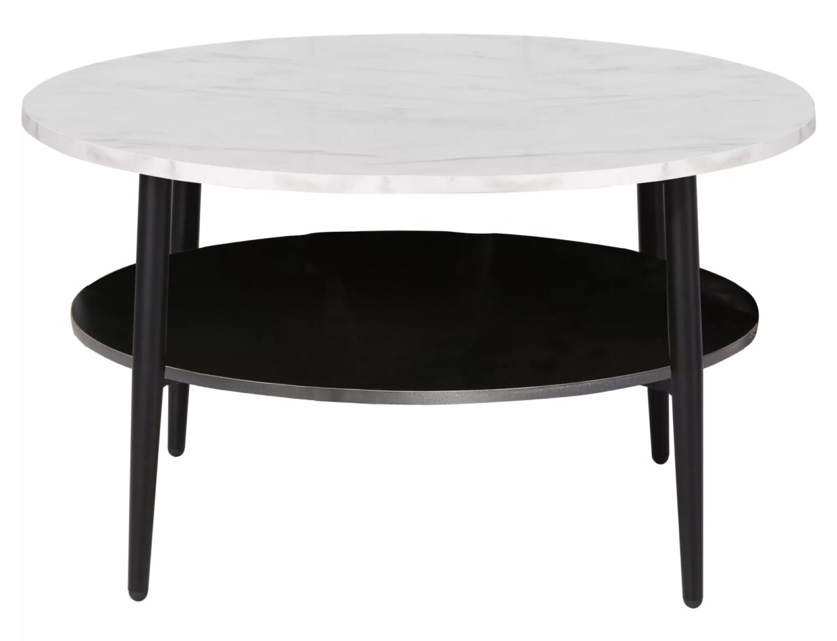 Tavolino rotondo Ella A bianco effetto marmo / nero opaco – Ø80 cm - immagine 2