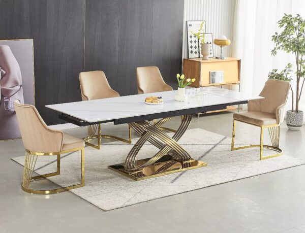 Tavolo Hermes II in ceramica bianco lucido effetto marmo – 160/240x90x75 cm