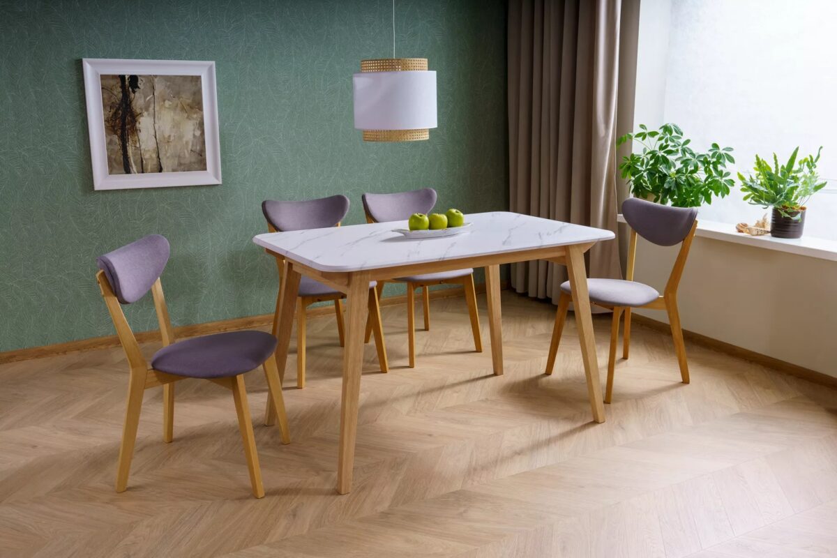 Tavolo Marcus in bianco effetto marmo e rovere – 120x75x76 cm - immagine 2