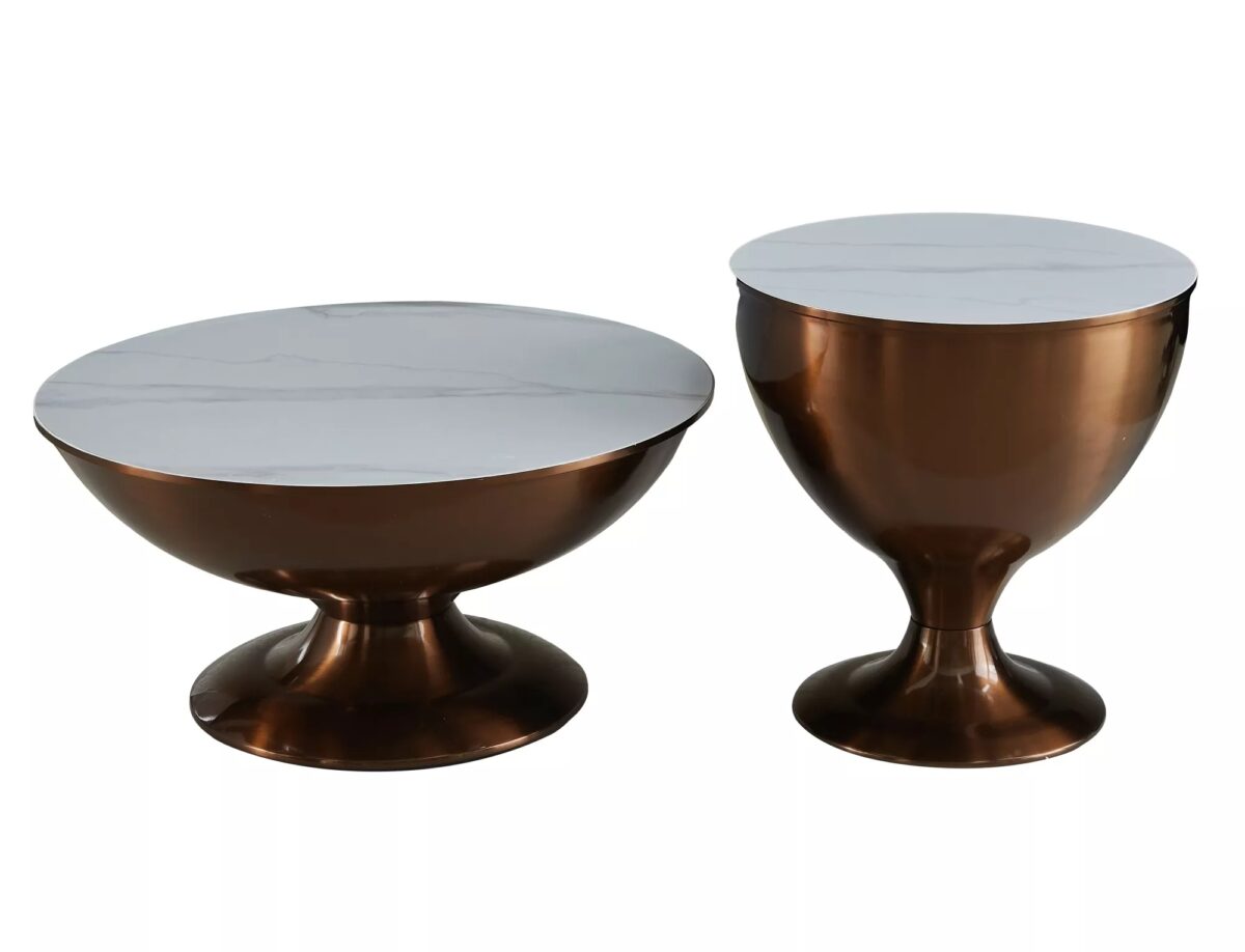 Set tavolini Salsa in ceramica effetto marmo – Ø75 cm - immagine 2
