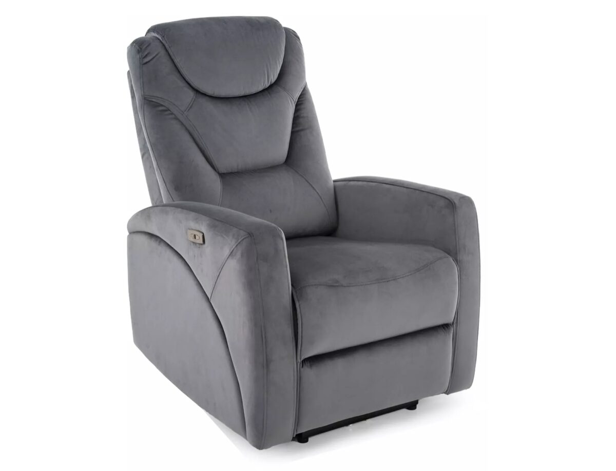 Poltrona reclinabile elettrica Kronos Velvet con USB in velluto grigio – 94x79x107 cm - immagine 8