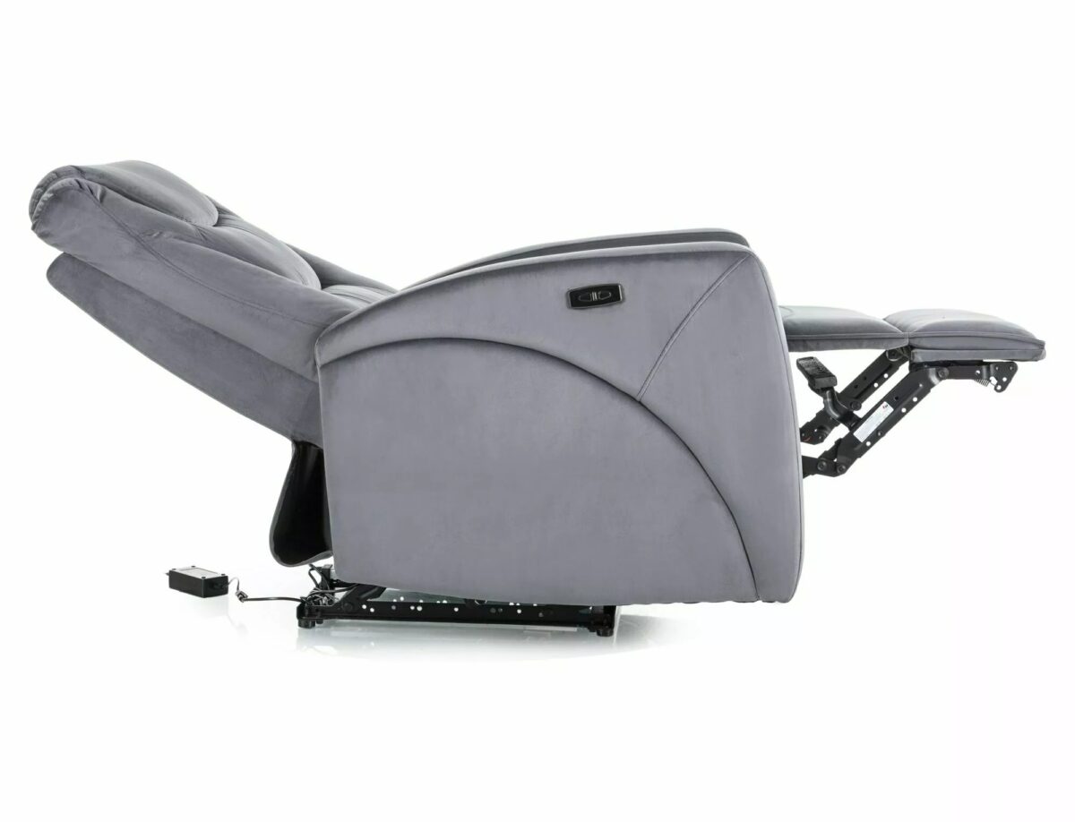 Poltrona reclinabile elettrica Kronos Velvet con USB in velluto grigio – 94x79x107 cm - immagine 2