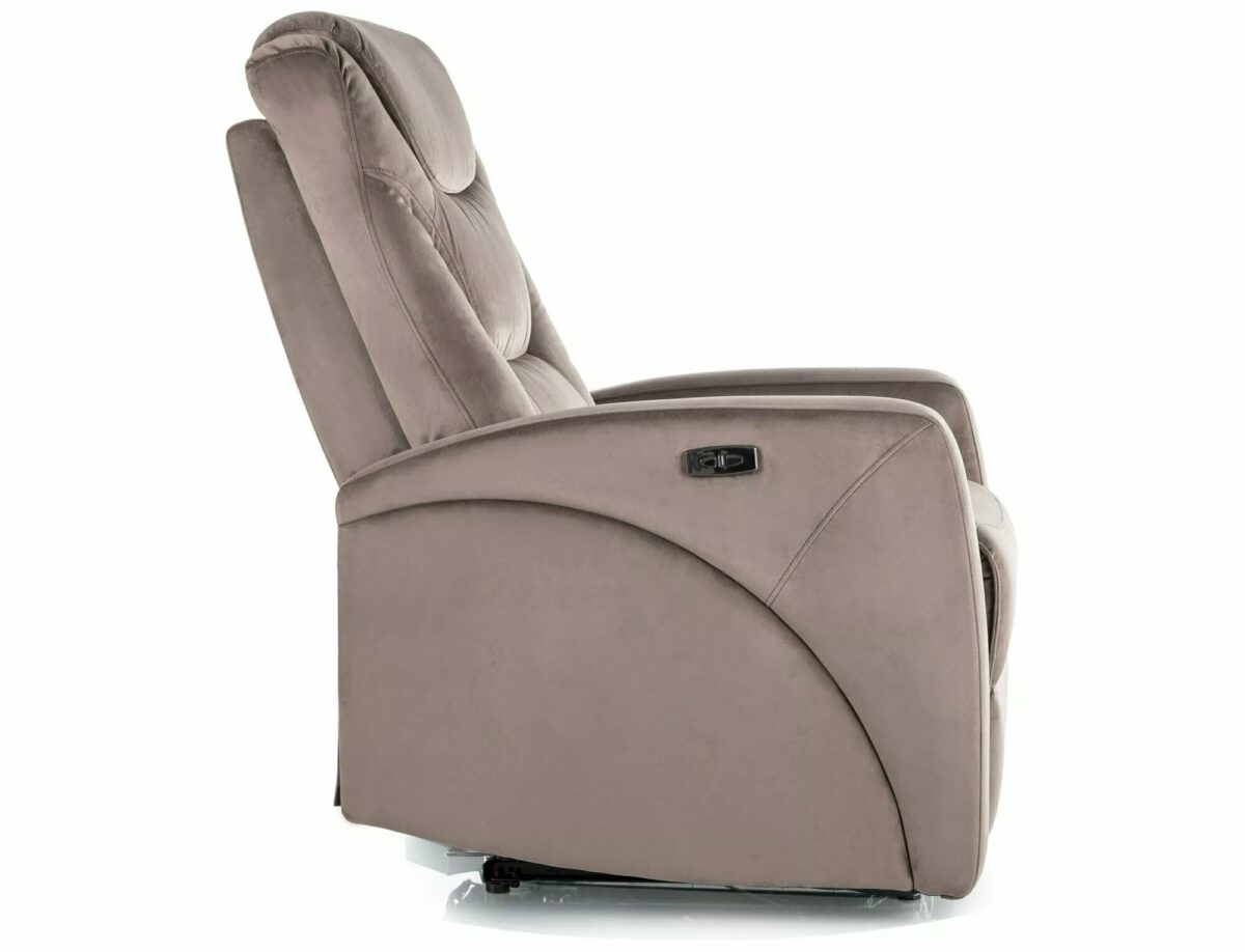 Poltrona reclinabile elettrica Kronos Velvet con USB in velluto cappuccino – 94x79x107 cm - immagine 4