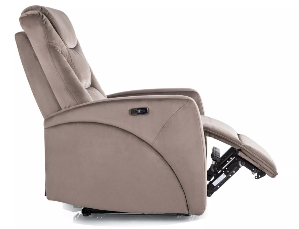 Poltrona reclinabile elettrica Kronos Velvet con USB in velluto cappuccino – 94x79x107 cm - immagine 3