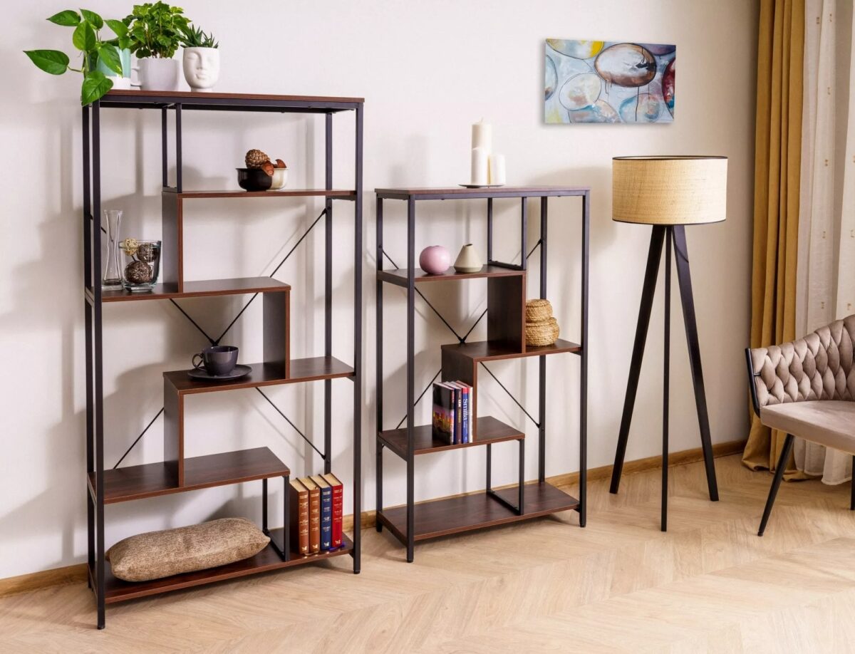 Libreria Net B in legno laminato noce scuro e metallo – 75x35x132 cm - immagine 4