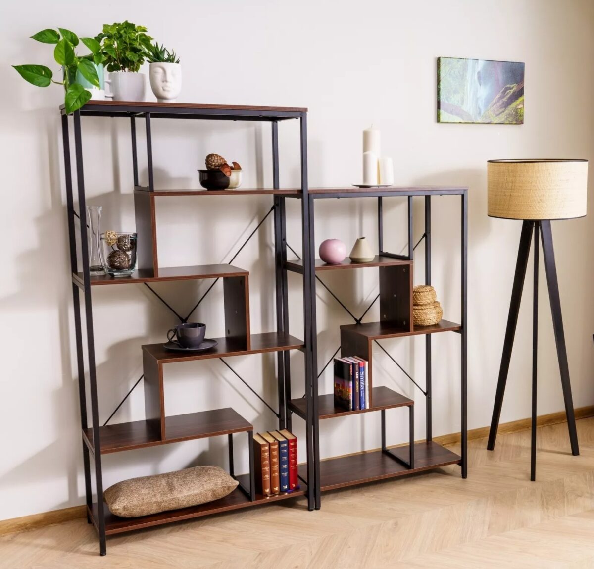 Libreria Net B in legno laminato noce scuro e metallo – 75x35x132 cm - immagine 12