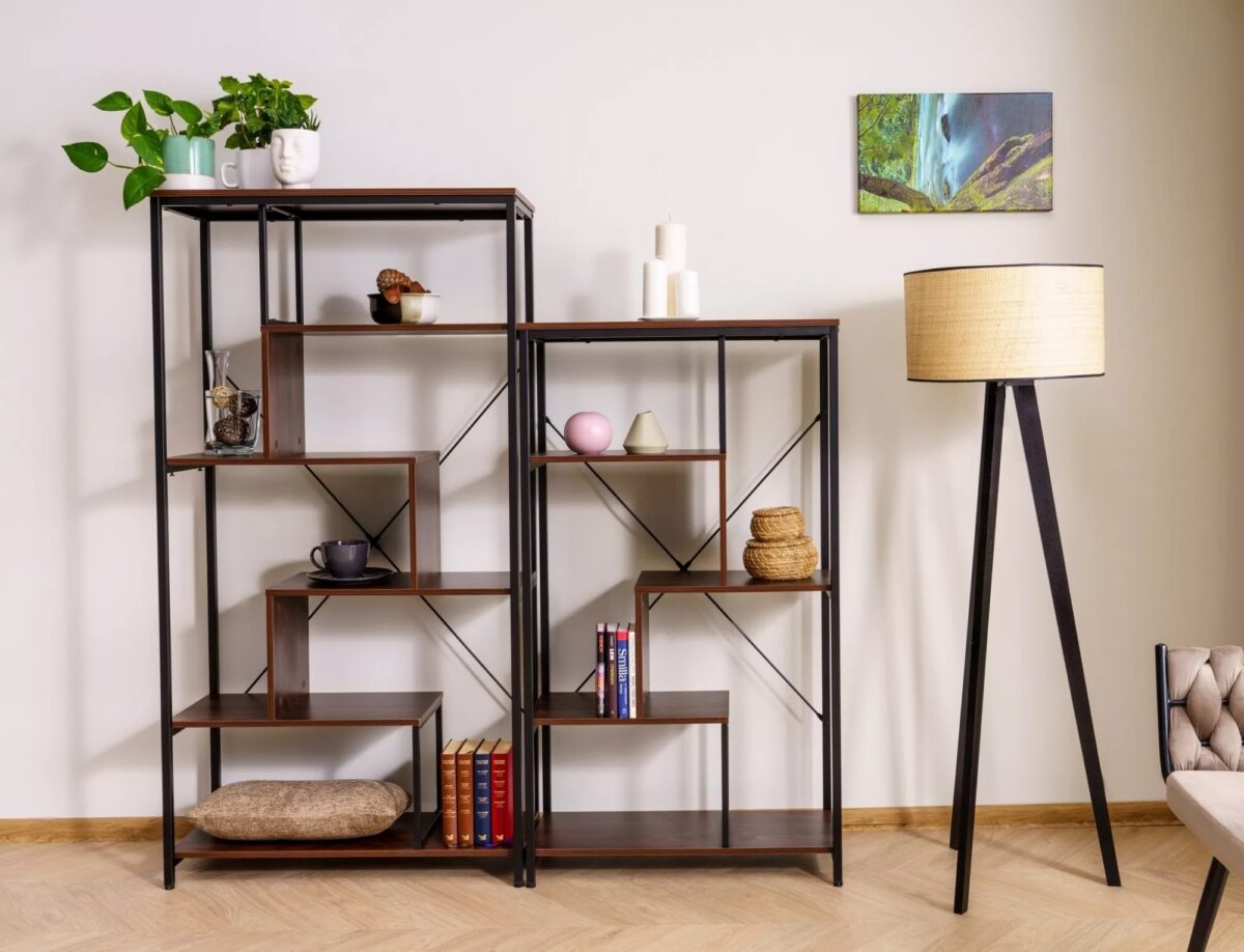 Libreria Net B in legno laminato noce scuro e metallo – 75x35x132 cm - immagine 13