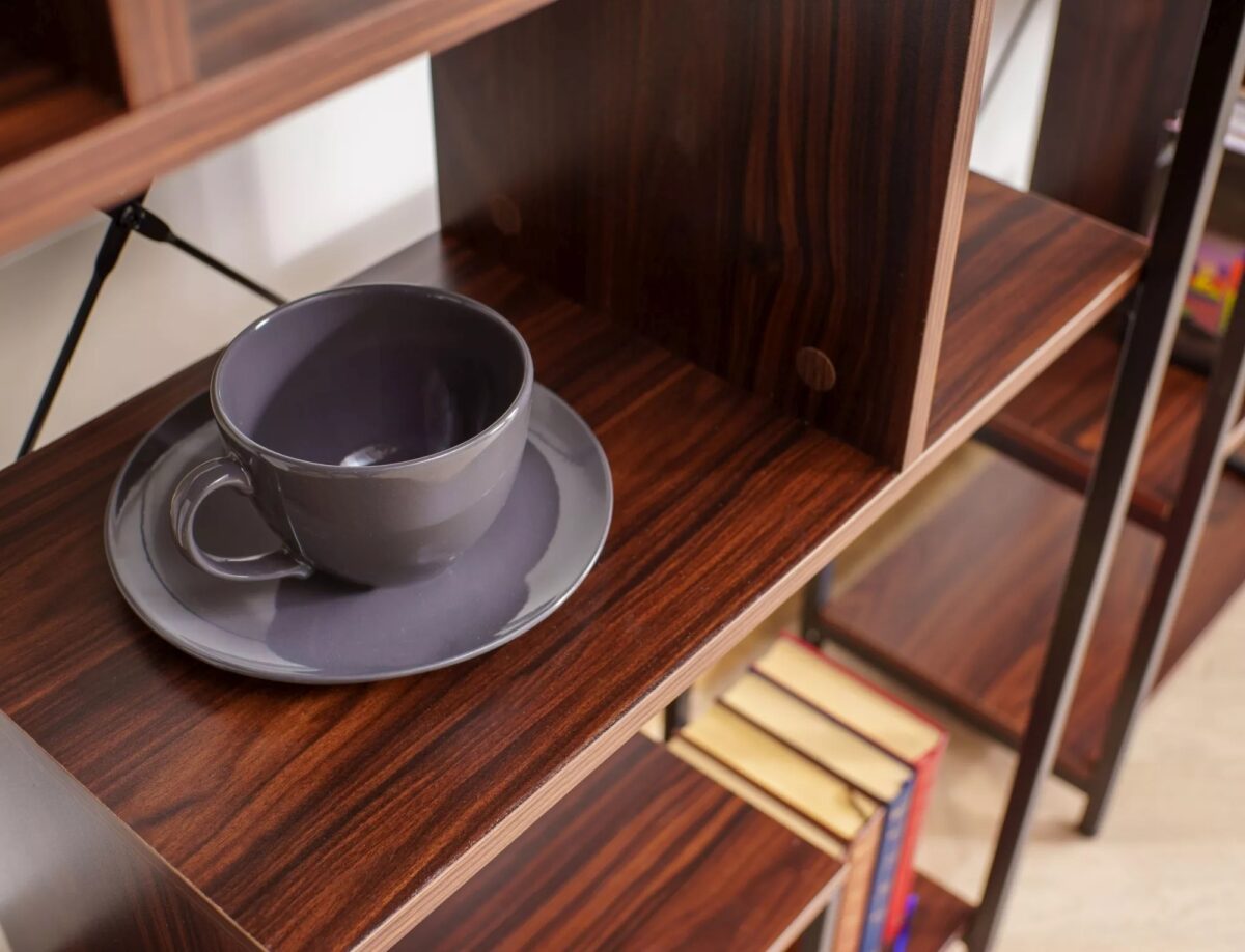 Libreria Net B in legno laminato noce scuro e metallo – 75x35x132 cm - immagine 7