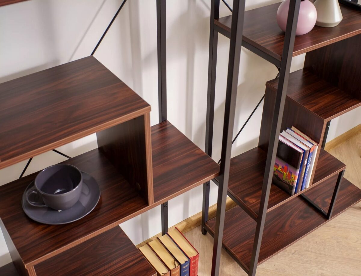 Libreria Net B in legno laminato noce scuro e metallo – 75x35x132 cm - immagine 6