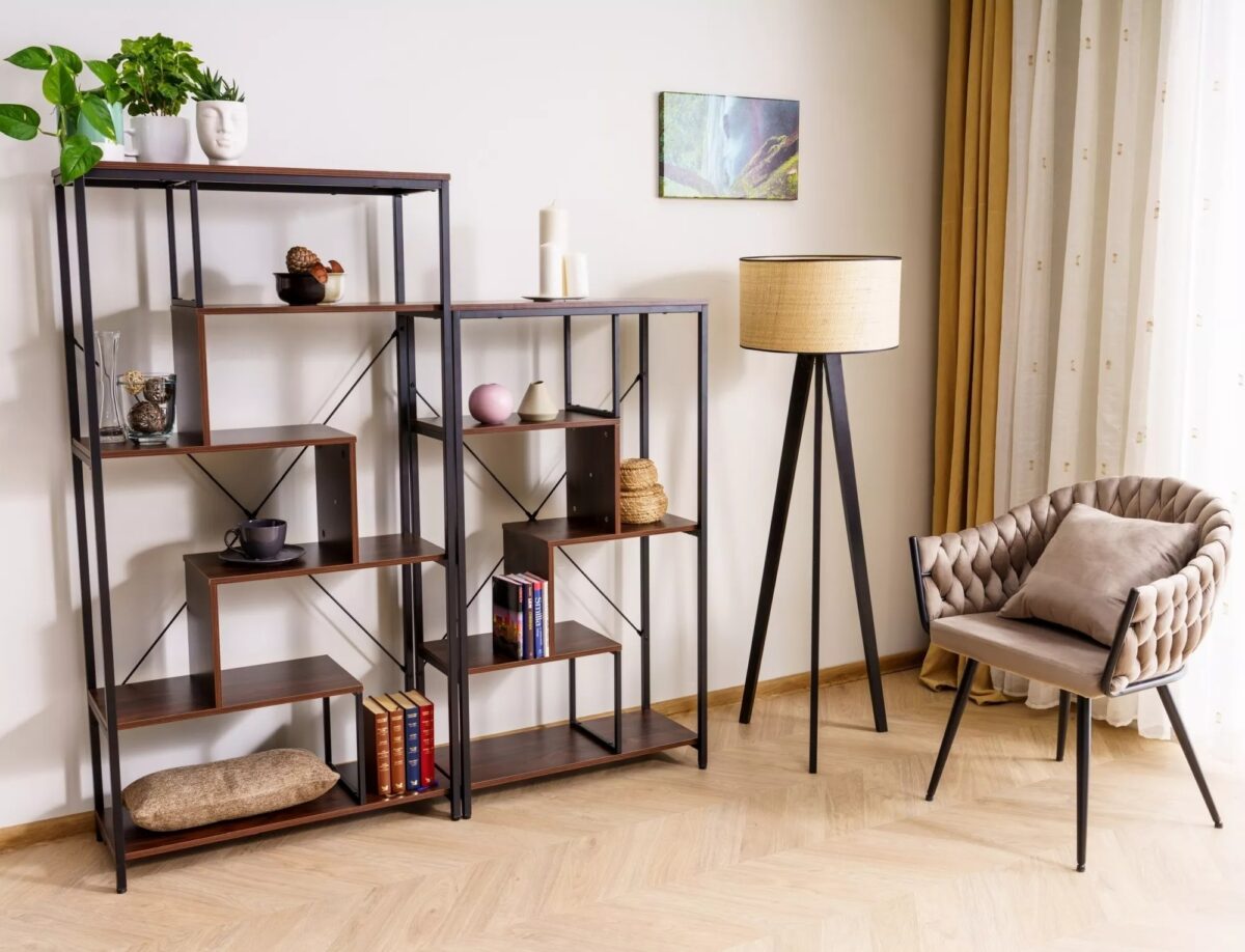 Libreria Net B in legno laminato noce scuro e metallo – 75x35x132 cm - immagine 14