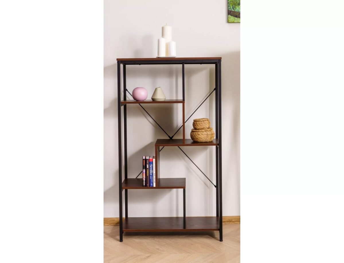 Libreria Net B in legno laminato noce scuro e metallo – 75x35x132 cm - immagine 15