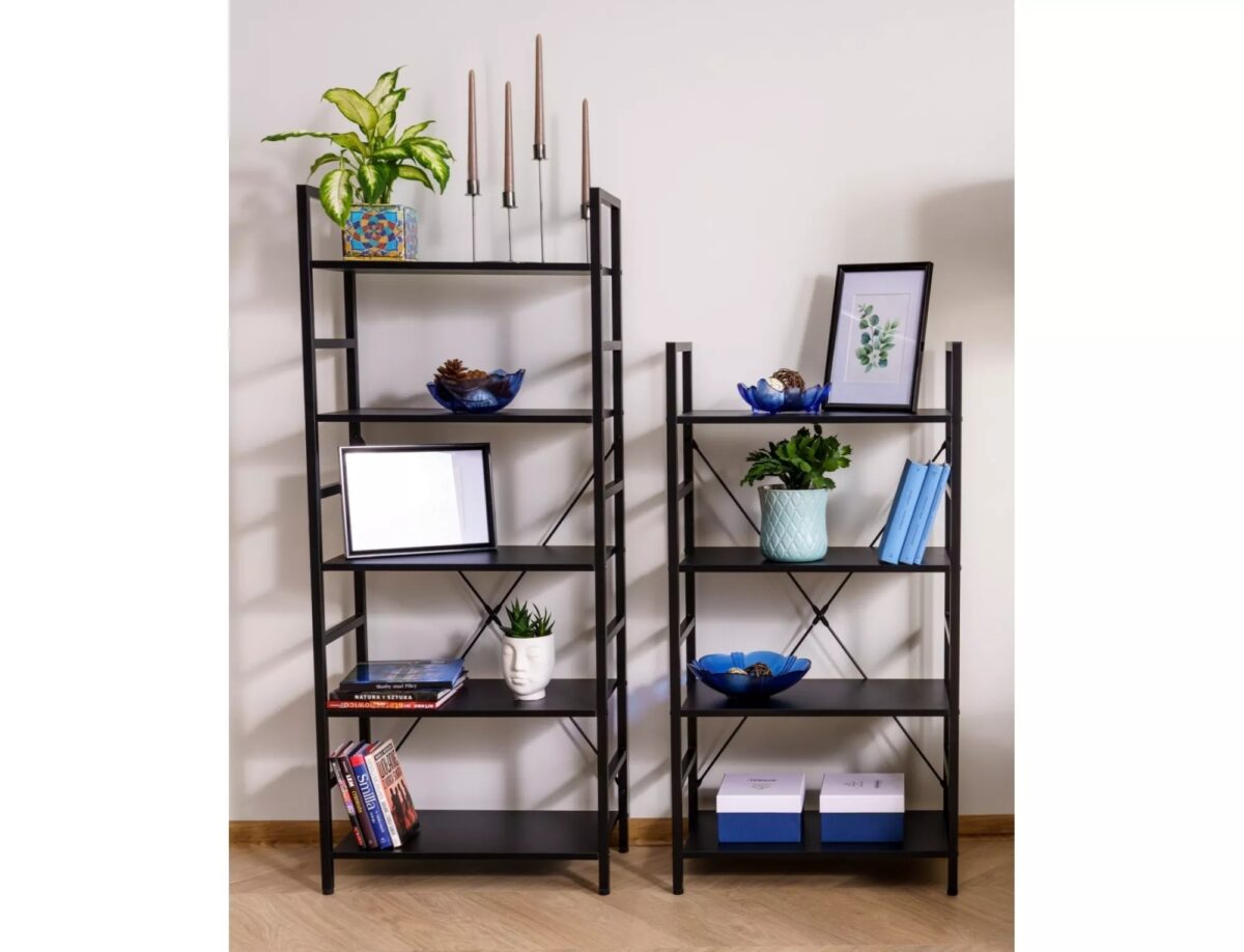 Libreria Loft R4 in metallo e laminato nero – 60x30x115 cm - immagine 7