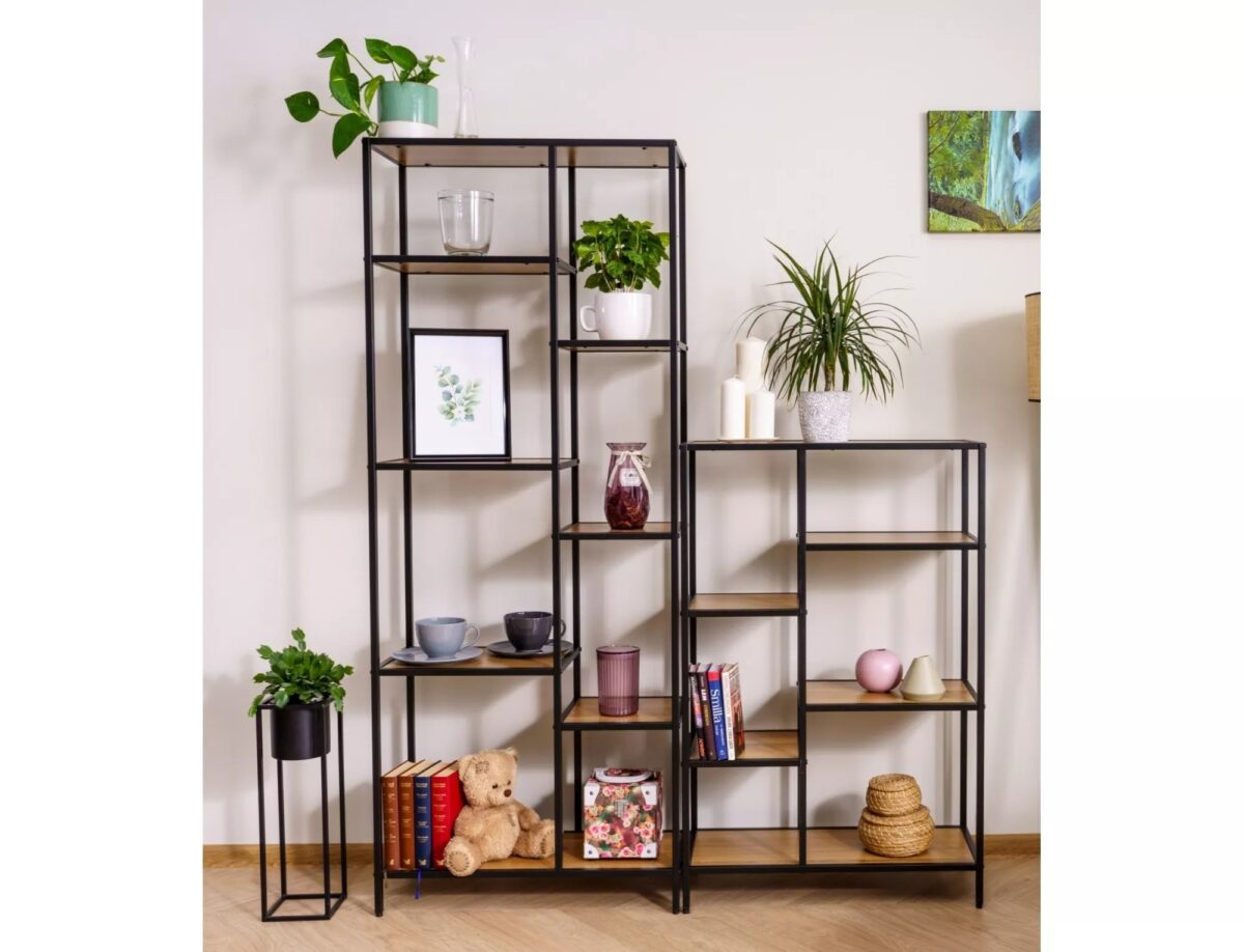 Libreria Costa B in finitura rovere con struttura in metallo nero opaco – 70x30x109 cm - immagine 7