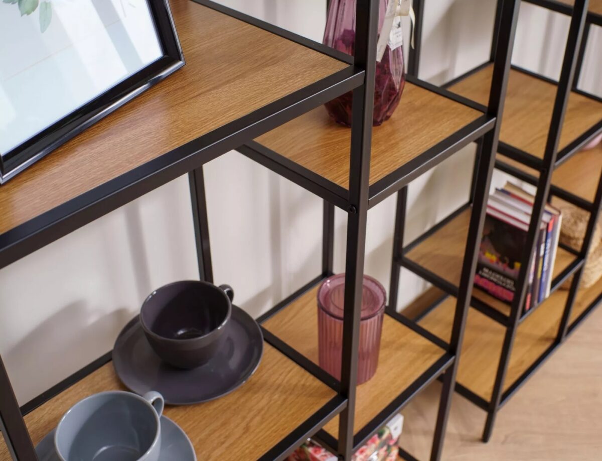 Libreria Costa B in finitura rovere con struttura in metallo nero opaco – 70x30x109 cm - immagine 8