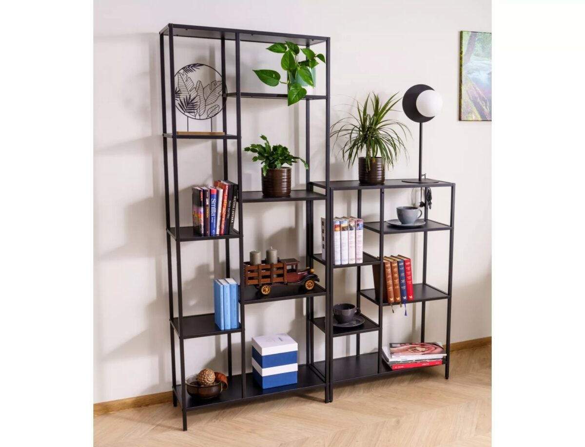 Libreria Costa A in metallo nero con ripiani in legno laminato nero – 70x30x178 cm - immagine 10