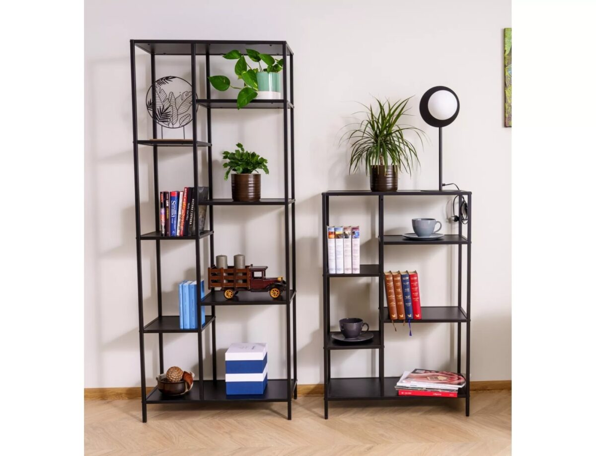 Libreria Costa A in metallo nero con ripiani in legno laminato nero – 70x30x178 cm - immagine 4
