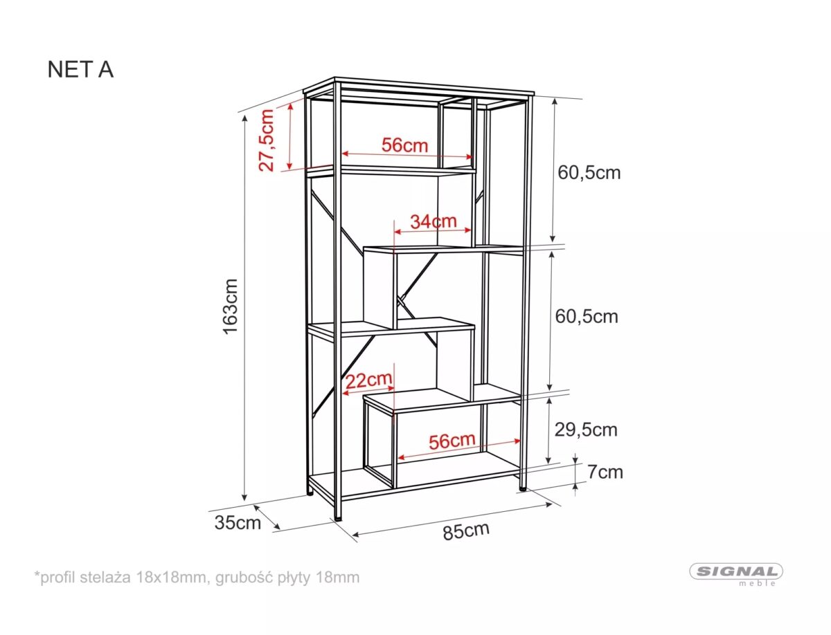 Libreria Net A in legno laminato e metallo – 85x35x163 cm - immagine 4