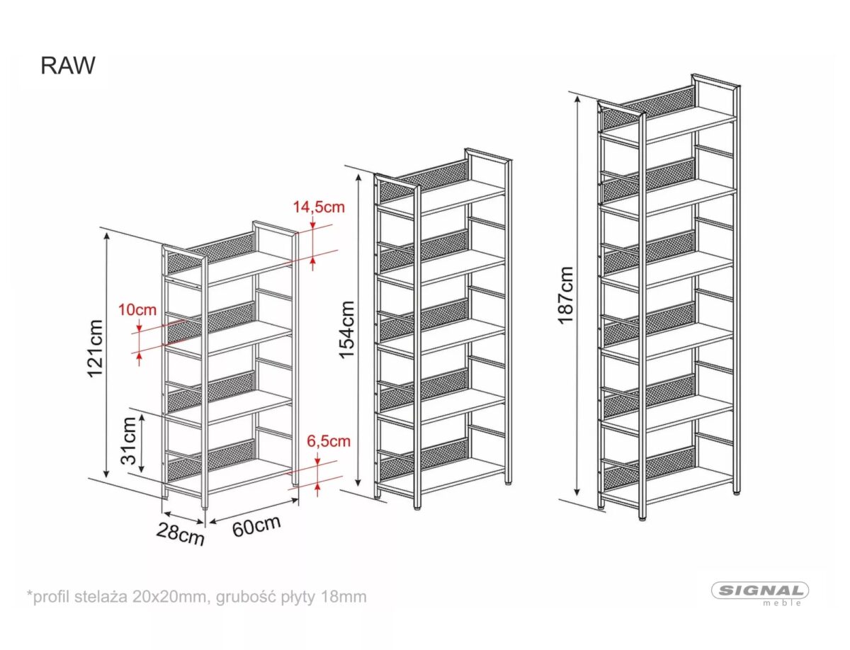 Libreria Raw R6 nera – 60x28x187 cm - immagine 4
