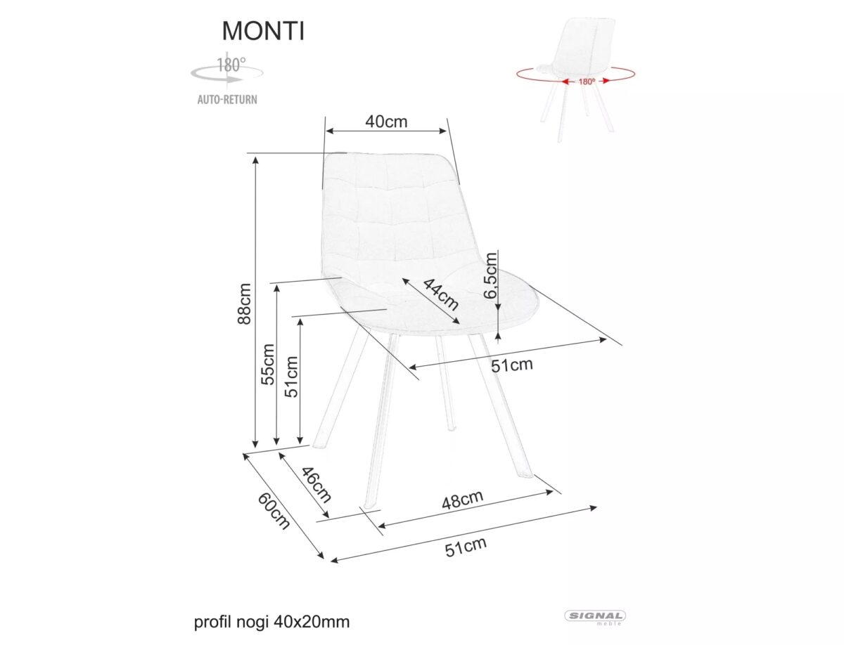 Sedia Monti Velvet in velluto grigio – 51x44x88 cm - immagine 3