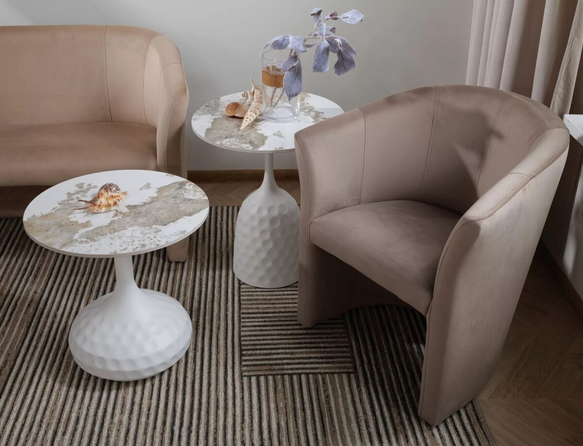 Tavolino Salo A in ceramica effetto marmo – Ø50x60 cm - immagine 2