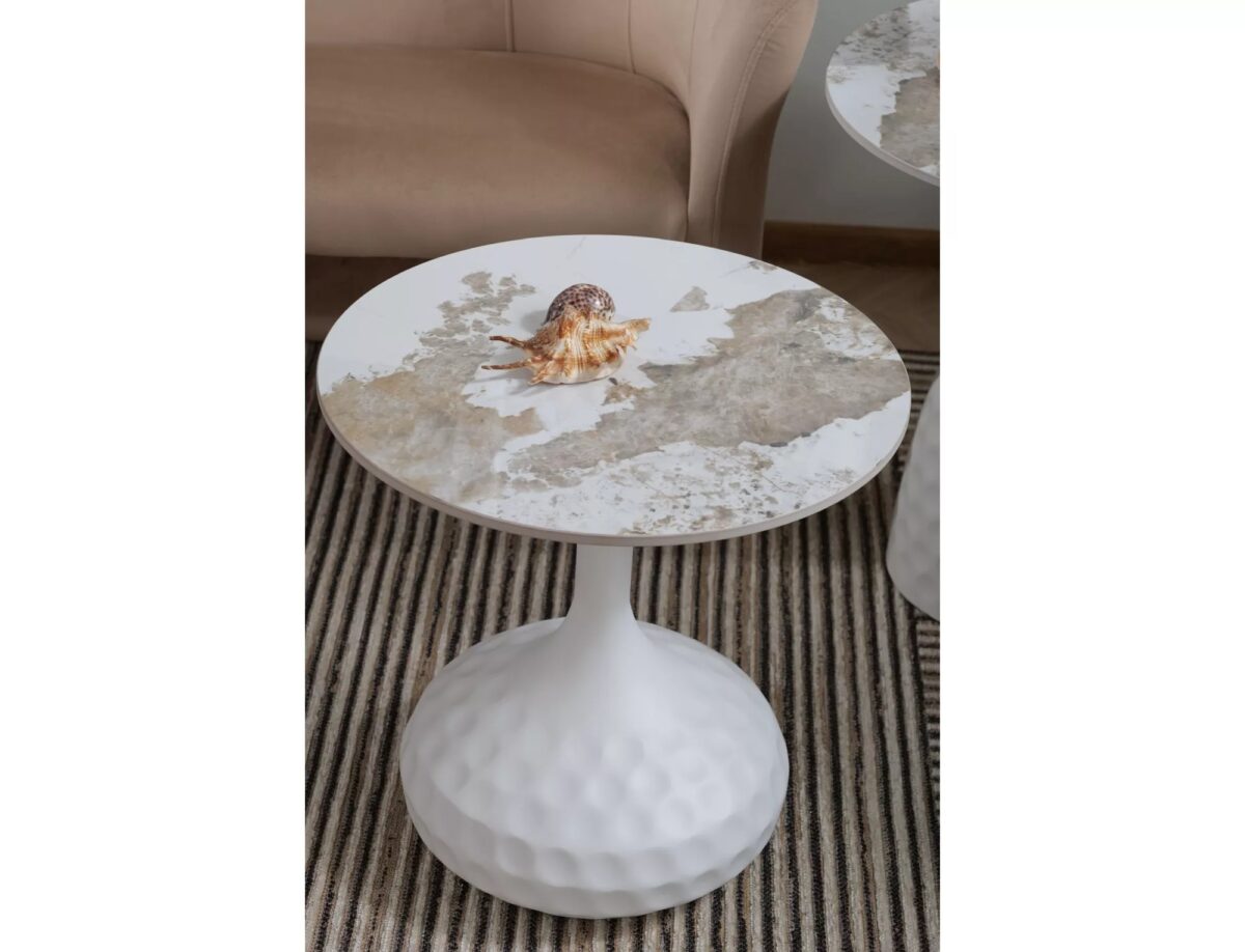 Tavolino Salo B in ceramica effetto marmo – Ø50x49 cm - immagine 7