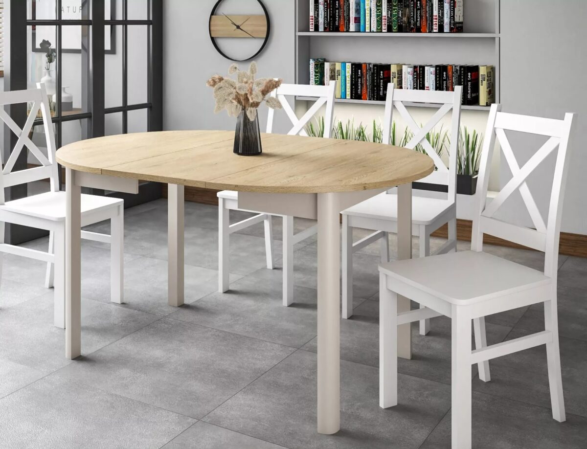 Tavolo Dante rotondo allungabile in rovere Cremona Torro e cashmere – Ø102/144x75 cm - immagine 5