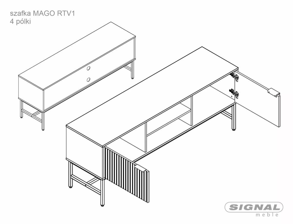 Mobile TV Mago RTV1 in rovere e nero – 150x40x60 cm - immagine 3