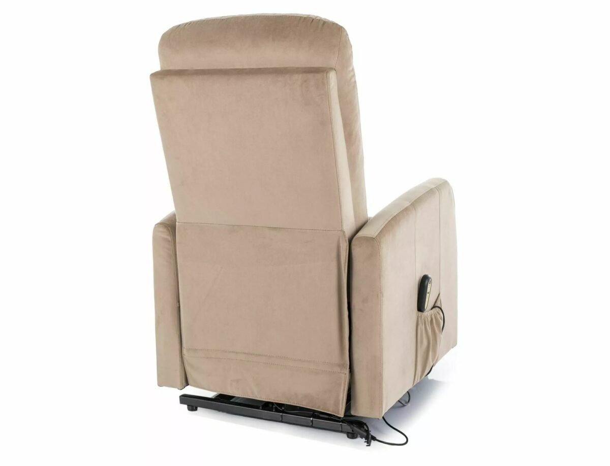 Poltrona reclinabile elettrica Leto Velvet con funzione alzapersona – 68x90/165x107 cm – beige - immagine 4