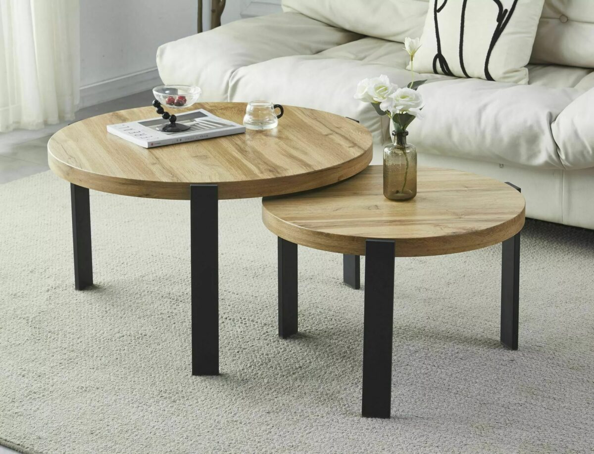 Set tavolini Polo in rovere Artisan e metallo – Ø80/60 cm - immagine 2