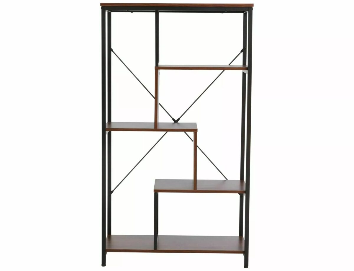 Libreria Net B in legno laminato noce scuro e metallo – 75x35x132 cm - immagine 8