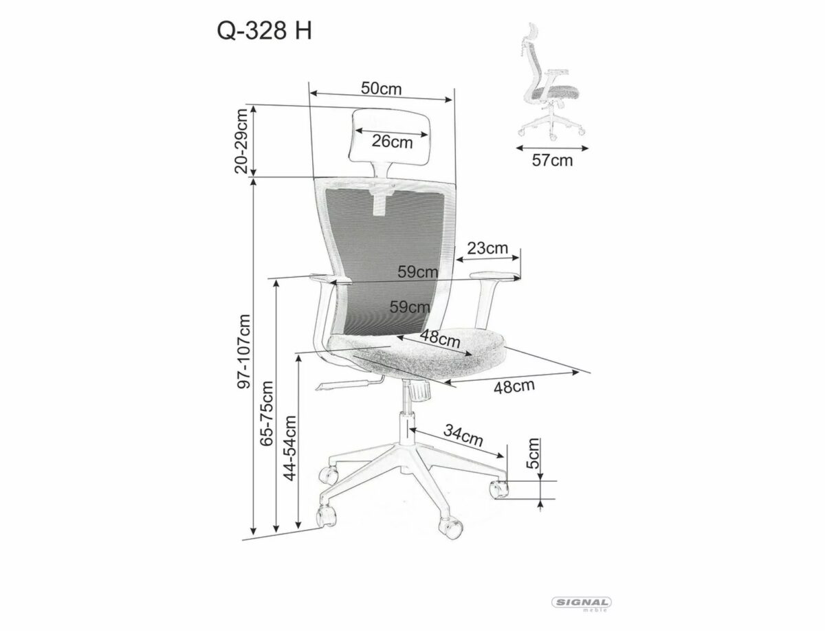 Sedia da ufficio Q-328H grigia e nera – 62x48x97 cm - immagine 6