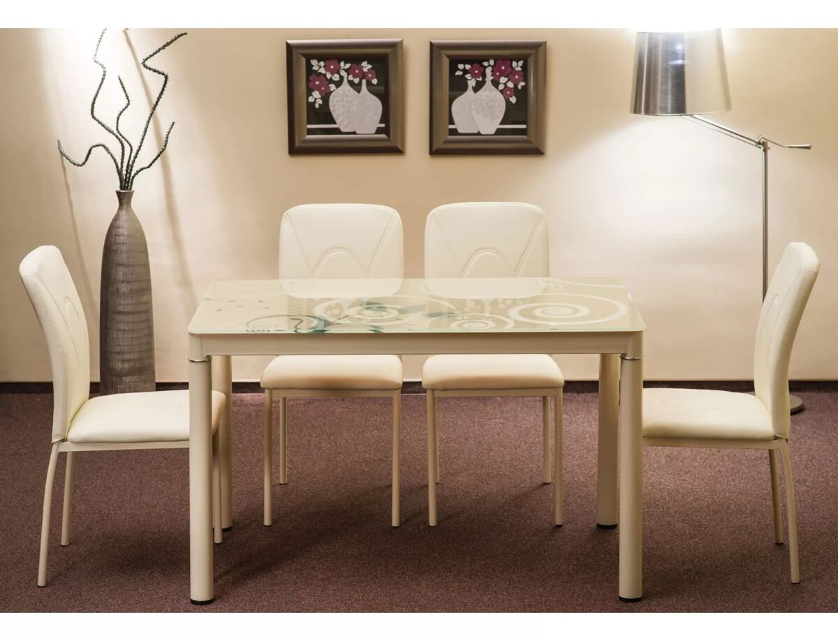 Tavolo Damar con piano in vetro temperato color crema e struttura in metallo verniciato – 100x60x75 cm - immagine 2