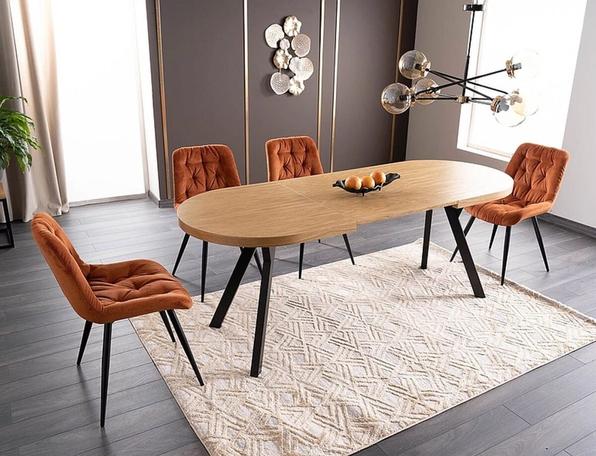 Tavolo Domingo II allungabile in impiallacciato rovere e struttura in metallo nero – 140/206/272x80x76 cm - immagine 4