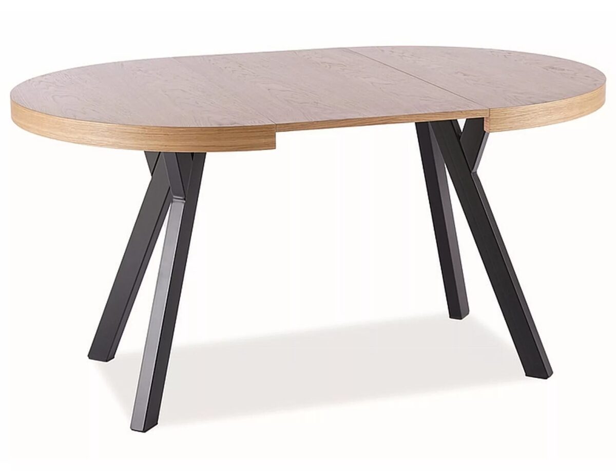 Tavolo Domingo allungabile rotondo in impiallacciato rovere e struttura in metallo nero – Ø100/150/200/250x76 cm - immagine 7