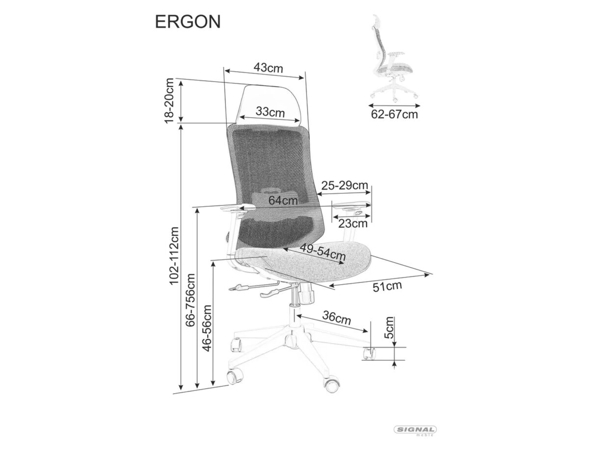 Sedia da ufficio Ergon ergonomica in nero – 64x49-54x112 cm - immagine 3