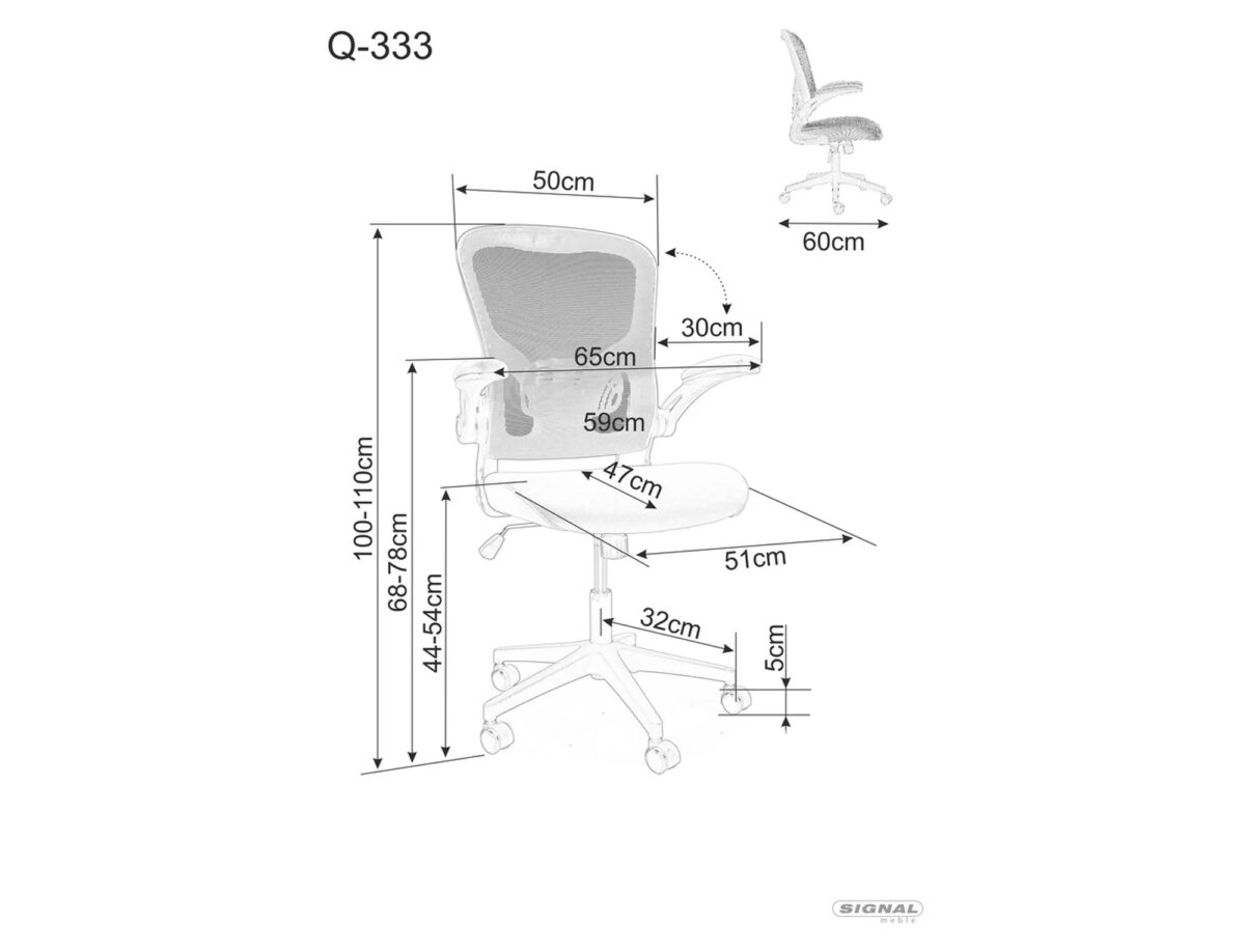 Sedia da ufficio Q-333 blu e grigia – 65x47x100 cm - immagine 6