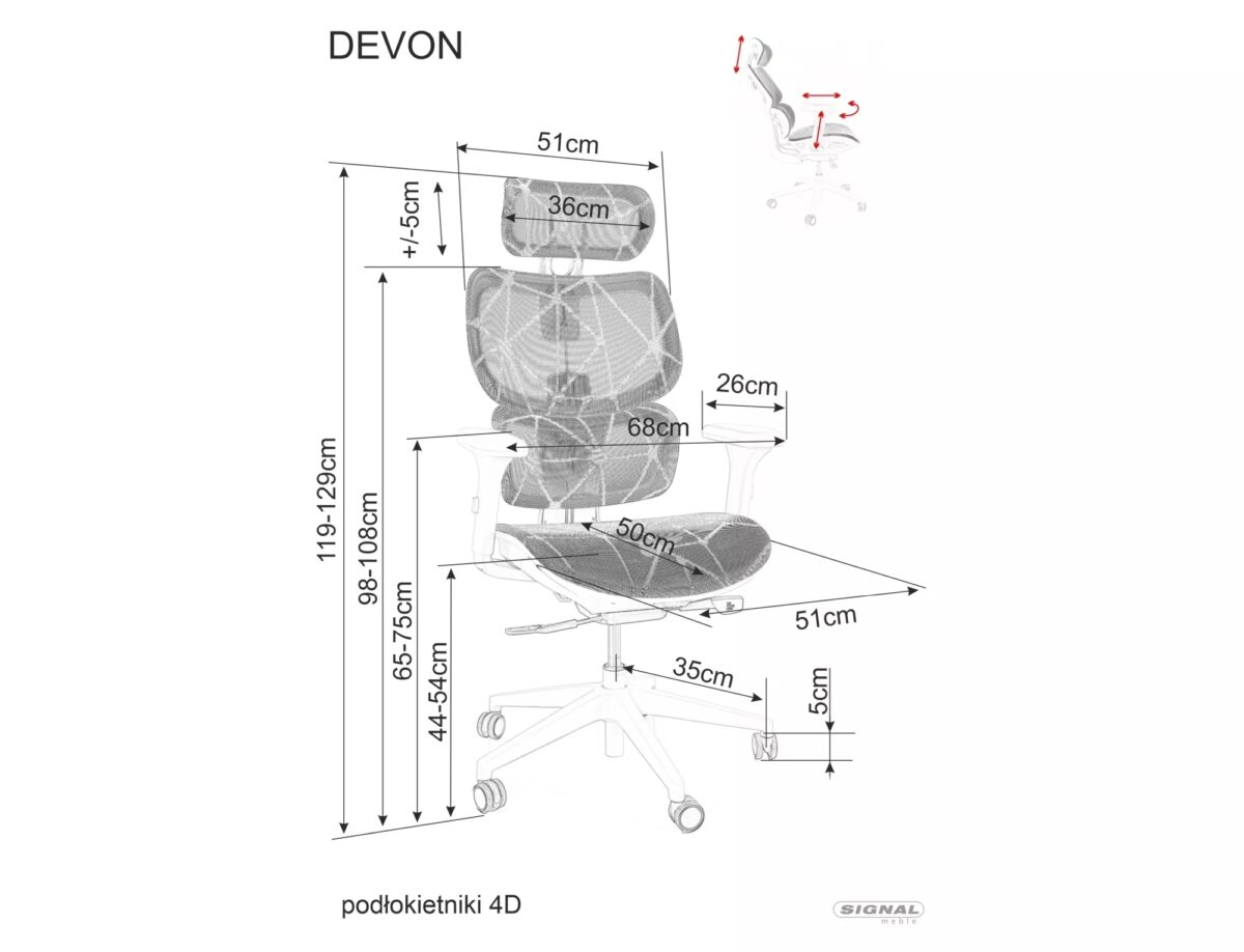 Sedia da ufficio Devon in rete grigia – 68x50x119 cm - immagine 7