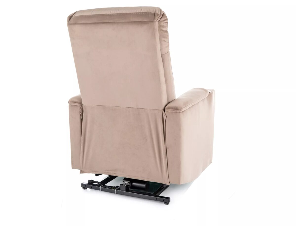 Poltrona reclinabile elettrica Ikar in velluto beige scuro – 77x92/163x108 cm - immagine 5