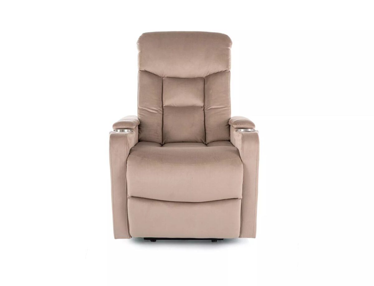 Poltrona reclinabile elettrica Ikar in velluto beige scuro – 77x92/163x108 cm - immagine 7