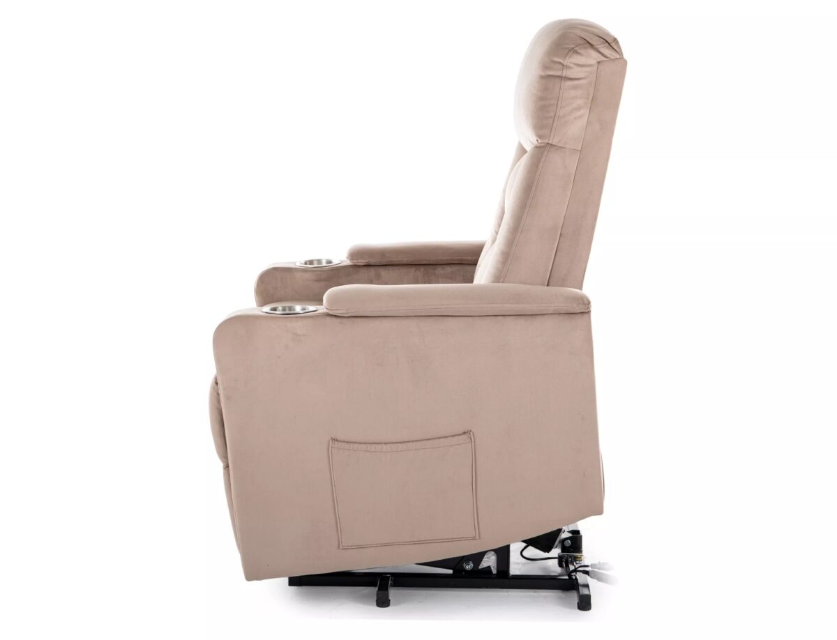 Poltrona reclinabile elettrica Ikar in velluto beige scuro – 77x92/163x108 cm - immagine 4