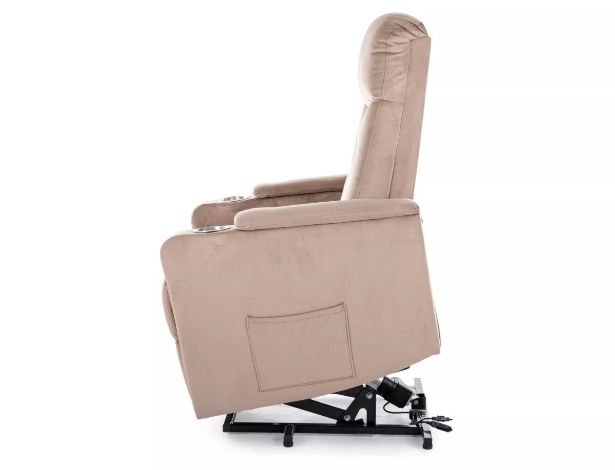 Poltrona reclinabile elettrica Ikar in velluto beige scuro – 77x92/163x108 cm - immagine 3