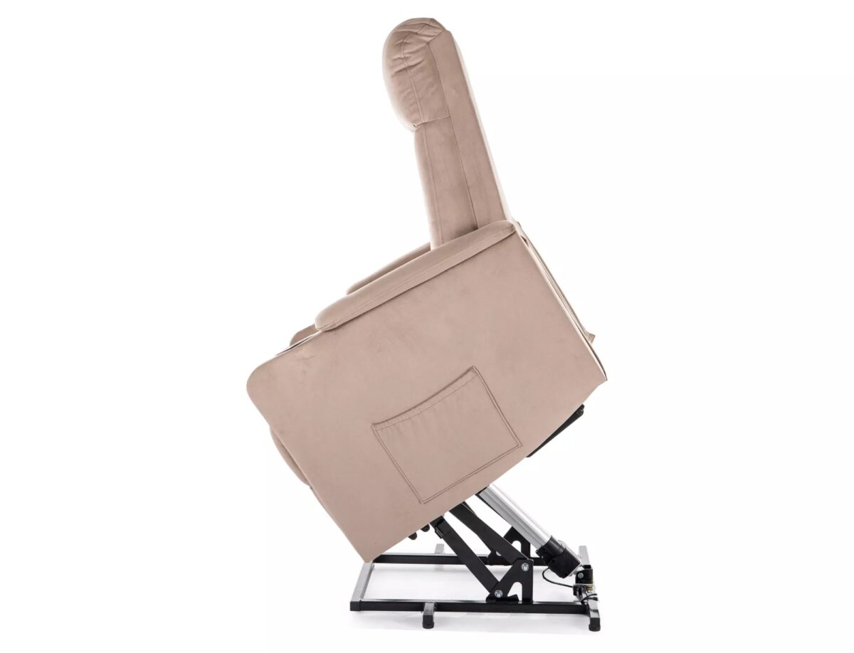 Poltrona reclinabile elettrica Ikar in velluto beige scuro – 77x92/163x108 cm - immagine 2