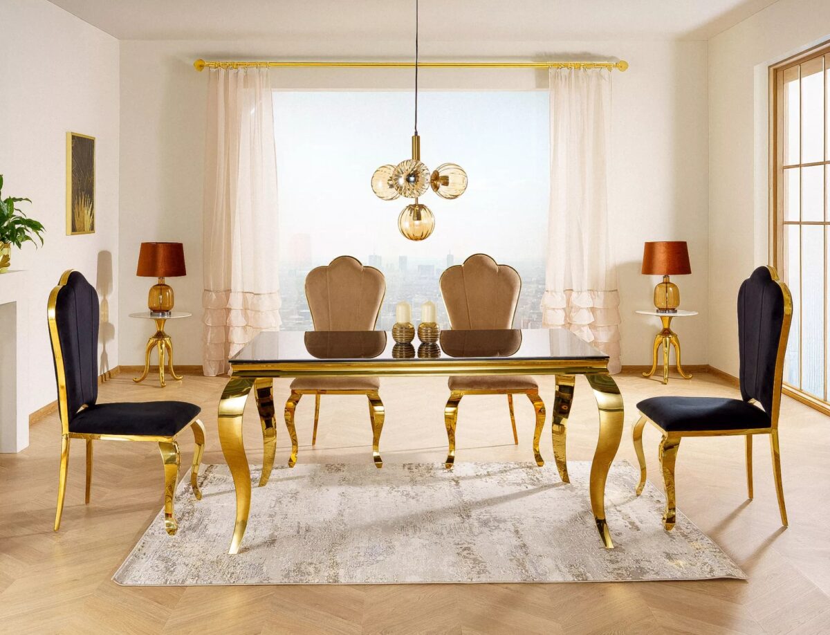 Tavolo Prince in vetro nero e acciaio dorato – 150x90x75 cm - immagine 2