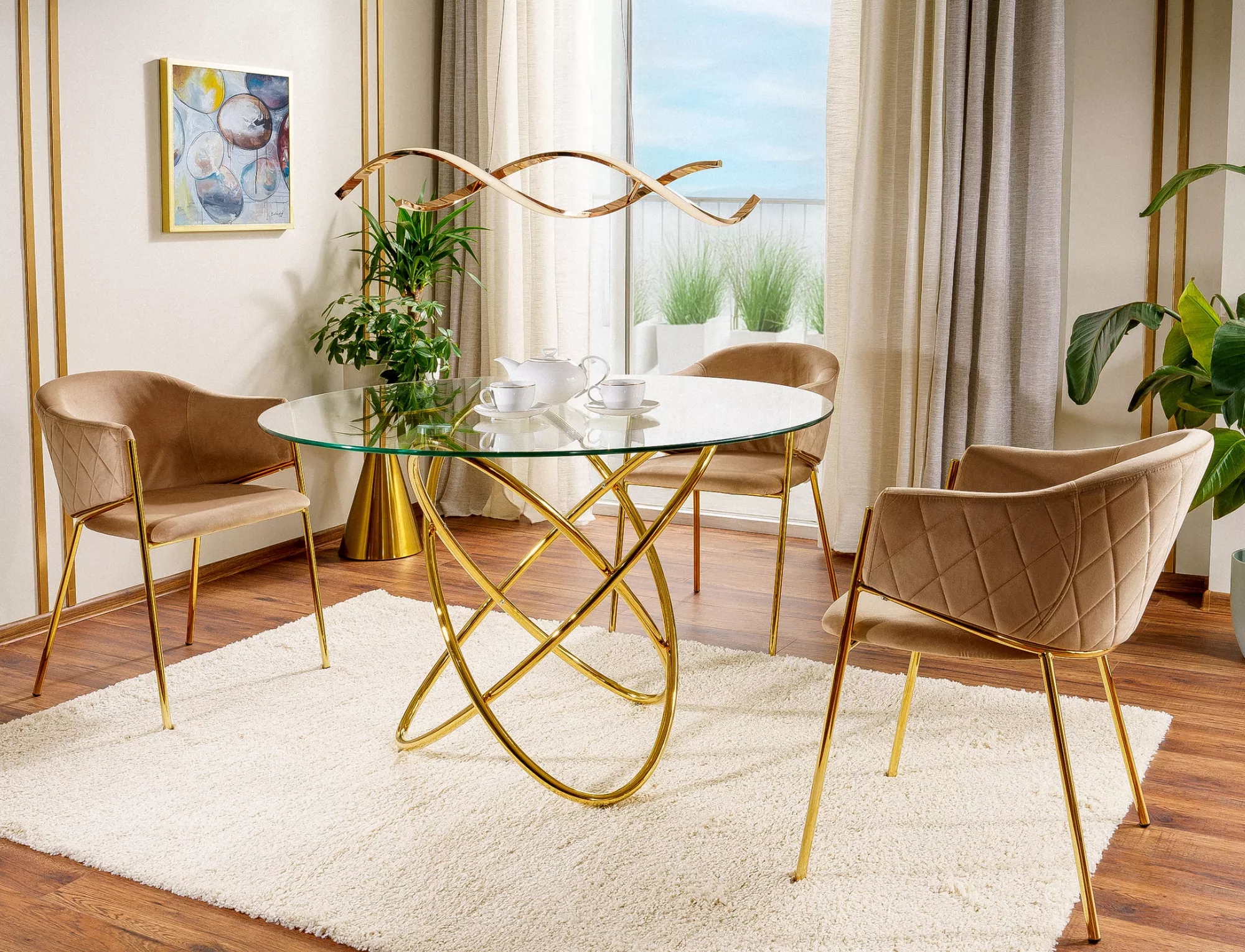 foto_add-9766 Tavolo Orbit in vetro e metallo dorato – Ø100x75 cm - immagine 1
