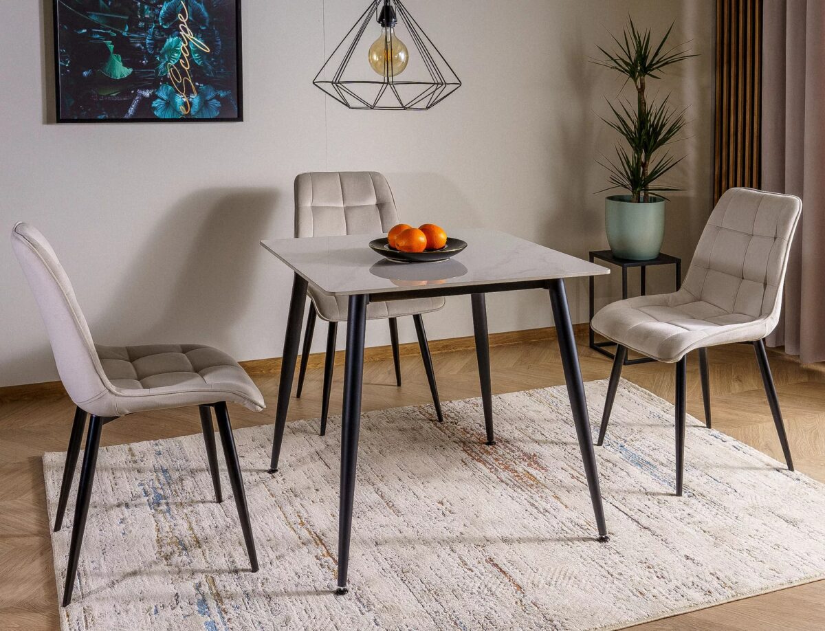 Tavolo Rion 80 in ceramica bianca lucida e metallo nero – 80x80x76 cm - immagine 2