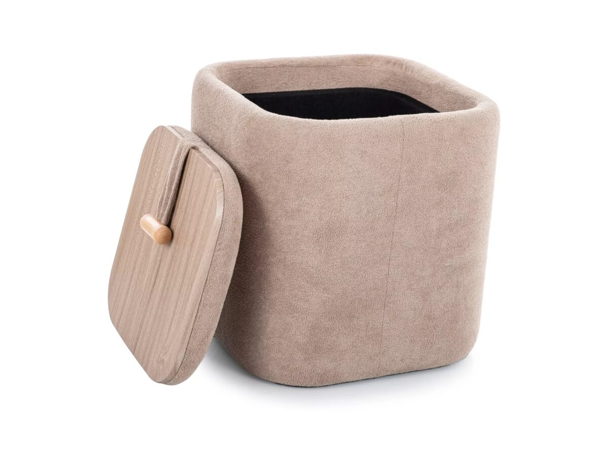 Pouf Nap con contenitore in tessuto beige scuro – 37x37x42 cm - immagine 2