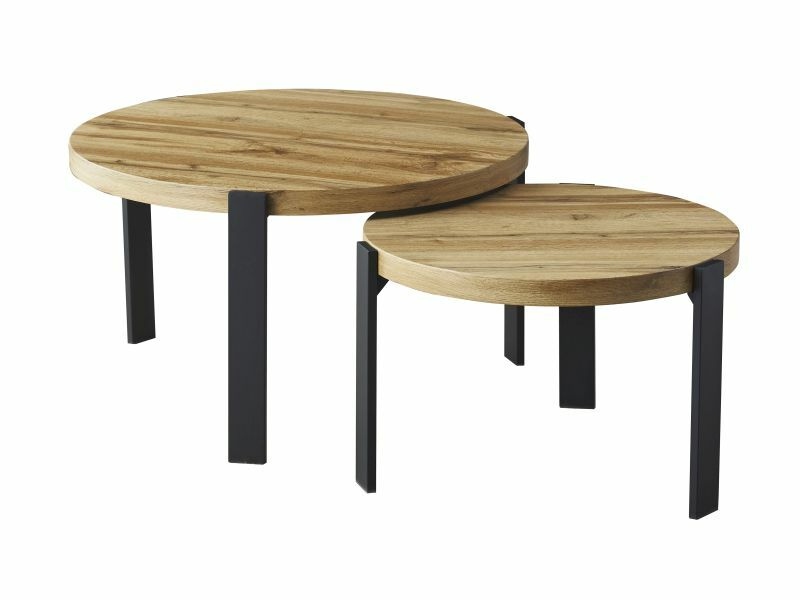 product-2382 Set tavolini Polo in rovere Artisan e metallo – Ø80/60 cm - immagine 1