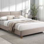 Letto Sierra Velvet in velluto beige – 140x200 cm